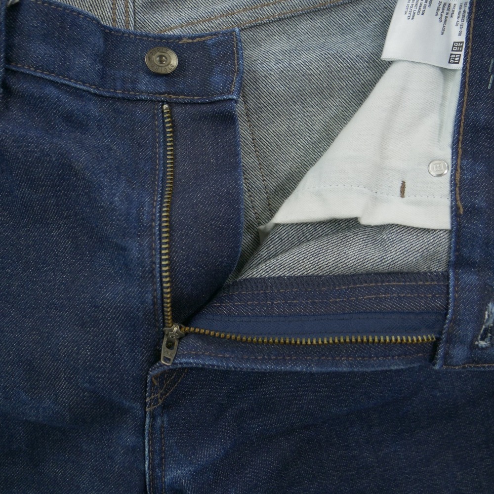 Uniqlo Jeans Mens Blue 33 Straight Leg Selvedge Mid Rise Zip Fly Dark Wash - Picture 3 of 11